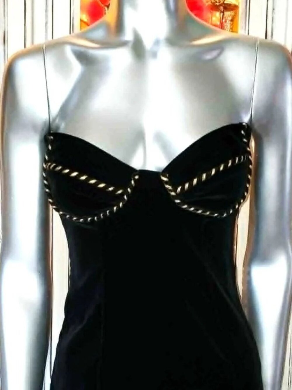 Vintage Betsey Johnson LUXE 90s RUNWAY SHOW Black Stretch Velvet Midi Slip Dress - Picture 14 of 16